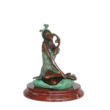 Weibliche Schnitzerei Bronze Skulptur Telefon Lady Innendekoration Messing Statue TPE-572